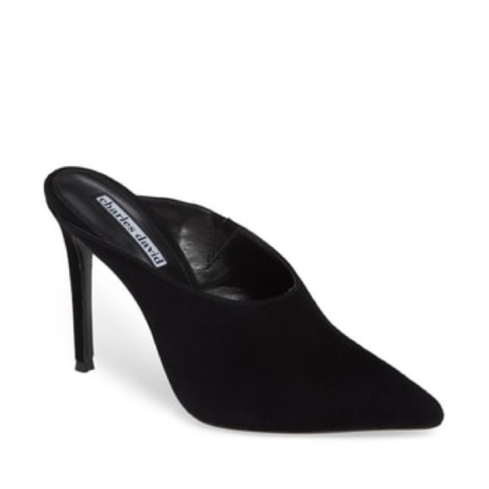NIB Charles David Black Suede Carlyle Backless Pump Size 6.5